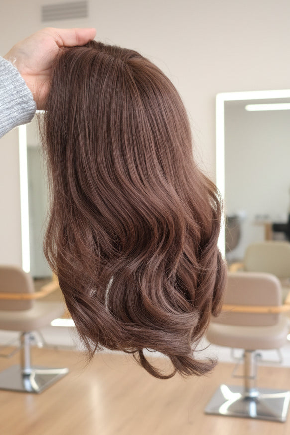 Regina- silky straight human Remy hair, swiss lace and weft topper, 14 inches, full coverage