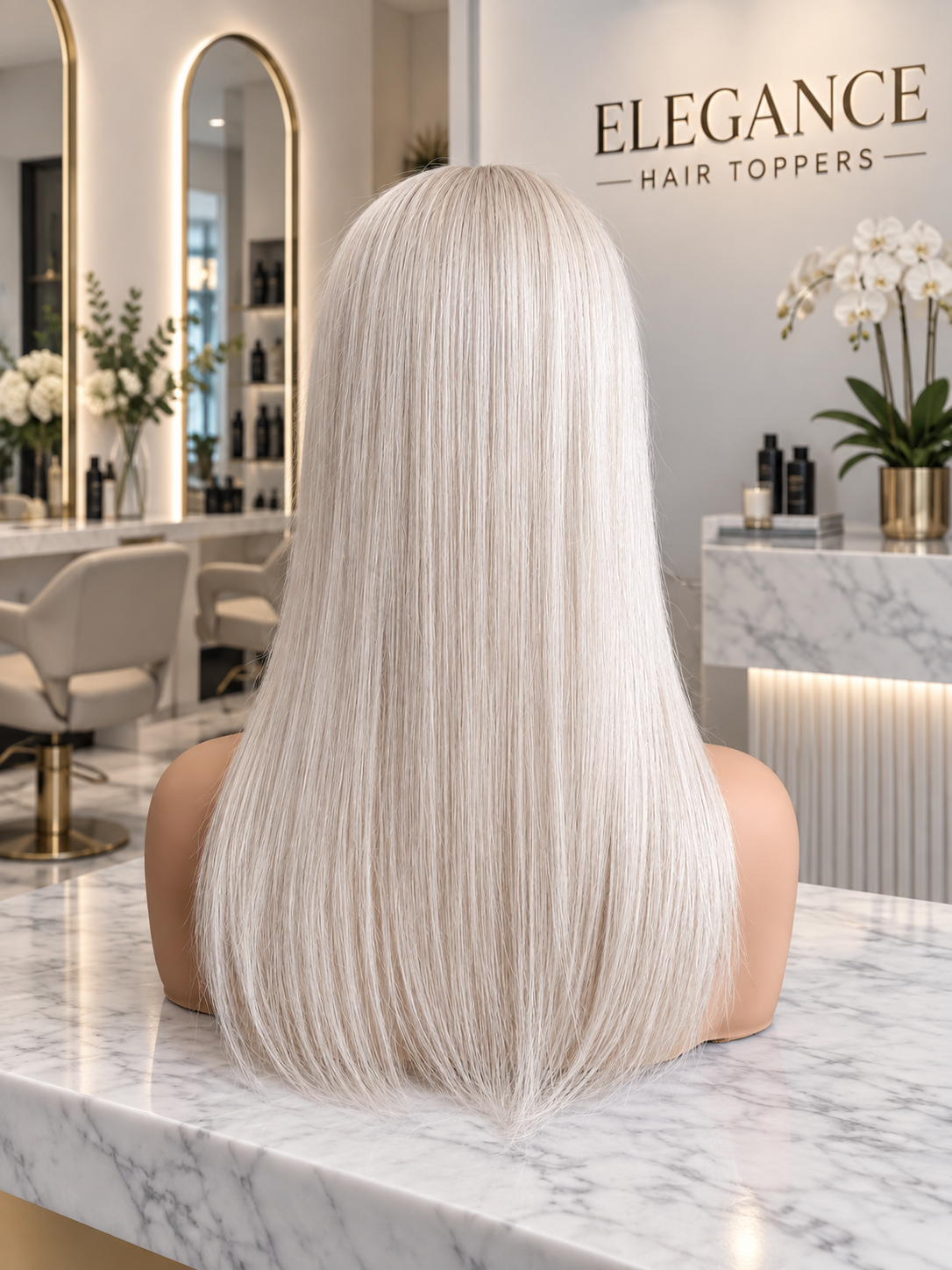Jules - STOCK silk and lace base human hair topper, 18 inches long, ice queen