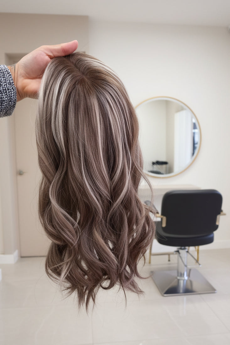 Regina- silky straight human Remy hair, swiss lace and weft topper, 14 inches, full coverage